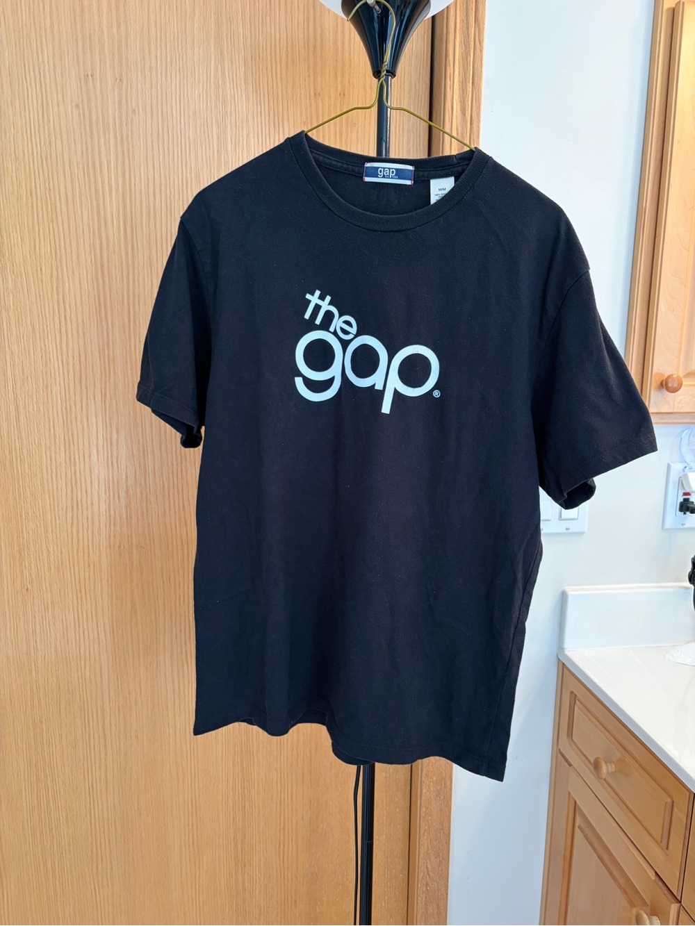 GAP Black Short Sleeve Logo Tee with White Print, Medium